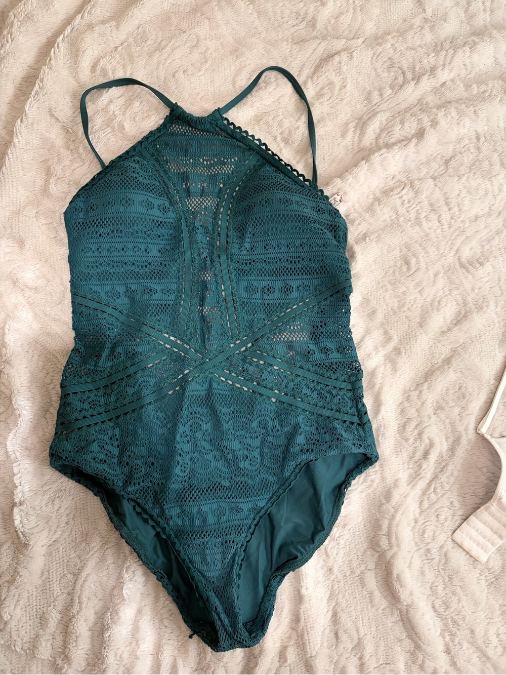 ✨3/$30 Teal Crochet High-Neck One-Piece Swimsuit